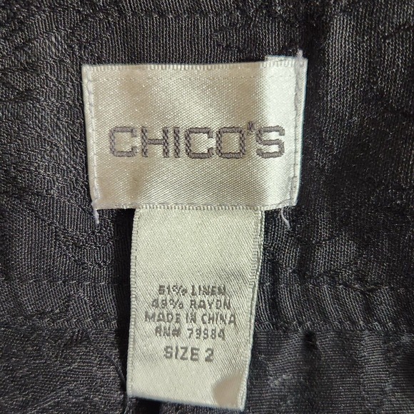 Chico's Womens Crop Capri Pants Size 2 Large 12 Solid Black Embossed Linen - Picture 6 of 8
